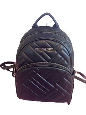 Michael Kors Black Quilted Vegan Butter Leather Black Abbey Backpack Purse